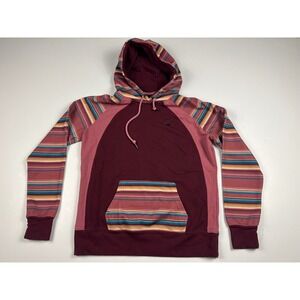 HOOEY Womens Southwestern Stripe Hoodie Maroon Pink Raglan Size S